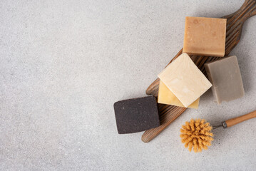 Handmade soap bars and wooden brush