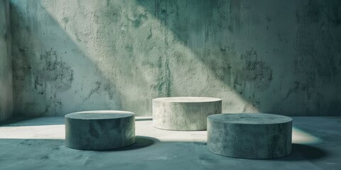 Innovative interior with geometric shapes, minimalistic design elements, and modern concrete flooring. Perfect for an art gallery or contemporary living space.