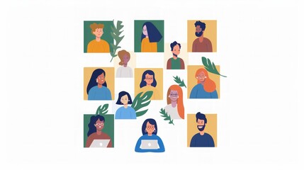 Fototapeta premium Diverse Team Collaboration: A Vibrant Illustration of Online Teamwork