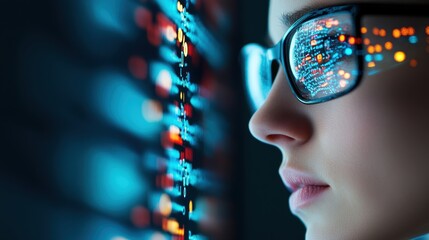 A researcher analyzes DNA sequences on a computer screen, using specialized software to identify mutations and variations.