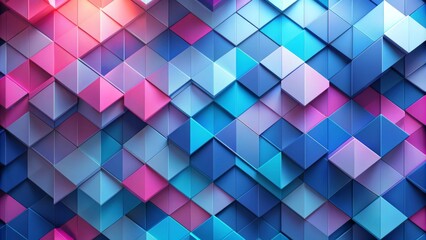 Obraz premium Abstract Geometric Pattern 3D Rendering of Interlocking Triangles in Blues and Pinks - Geometric Design, Abstract Art, Digital Art, 3D Rendering, Minimalism, Colorful, Backgrounds