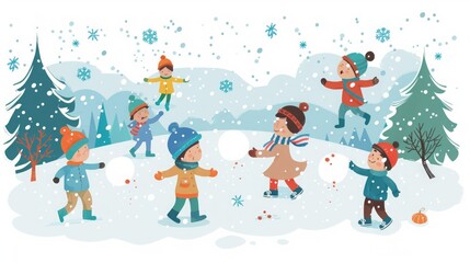 Children Playing in the Snow - Winter Fun and Joy