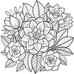 Flowers coloring pattern page KDP interiors line art black and white