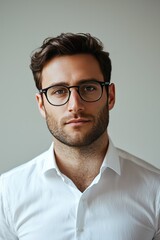Obraz premium a man in a white shirt and glasses. Selective focus