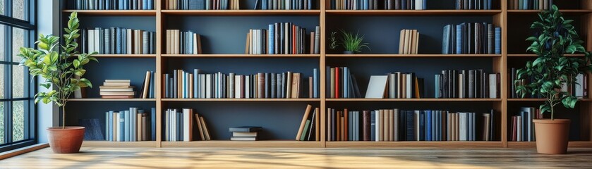 Modern Home Office with Inspirational Bookshelves on White Background Close-Up. Ideal Workspace Layout for Text.
