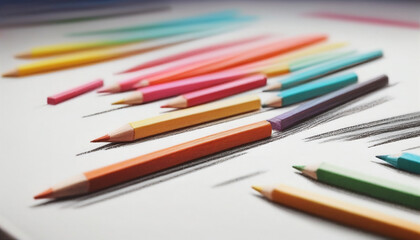 Obraz premium illustrative and colorful illustration of crayons and pencils in bright colors on white paper