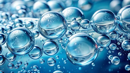 Macro Photography of Blue Water Bubbles A Symphony of Spheres (107 characters) Keywords macro photography, water bubbles, blue, spheres, abstract, nature, science