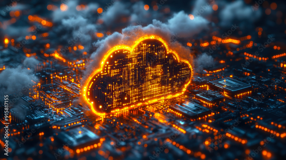 Poster hybrid cloud integration architecture in data center concept with ai seamless on-premises infrastruc
