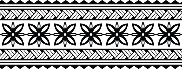 Polynesian pattern tribal tattoo border. Tribal tattoo geometric fore arm samoan band.Tattoo eps forearm samoan sleeve bracelet.Fabric seamless isolated hawaiian pattern on white background.