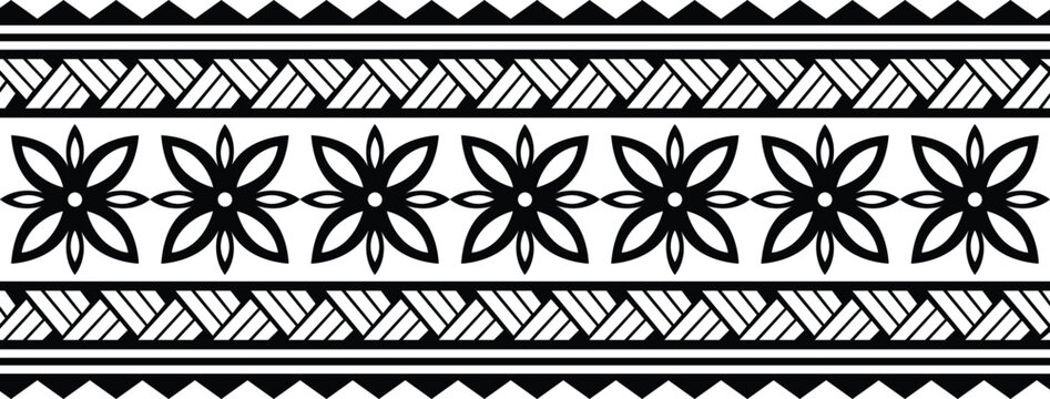 Polynesian pattern tribal tattoo border. Tribal tattoo geometric fore arm samoan band.Tattoo eps forearm samoan sleeve bracelet.Fabric seamless isolated hawaiian pattern on white background.