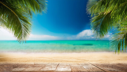 tropical beach backdrop in blur. Summertime getaway