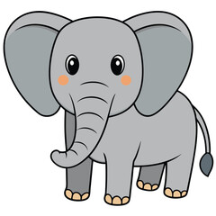 2D African Elephant cartoon character vector icon illustration on white background