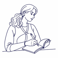 continuous single line drawing of woman taking notes on paper, line art vector illustration
