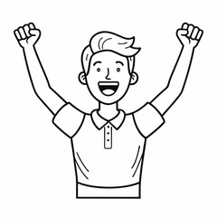 continuous single line drawing of cheering man with raised arms, line art vector illustration
