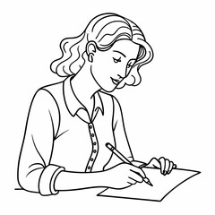continuous single line drawing of woman taking notes on paper, line art vector illustration
