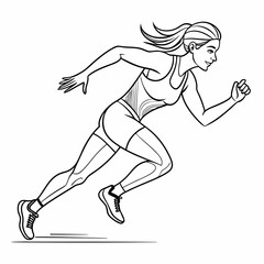 continuous single line drawing of female athlete starting to sprint, running and sprinting line art vector illustration
