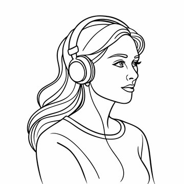 recommend clip art: continuous single line drawing of young woman wearing headphones listening to music, line art vector illustration
                    