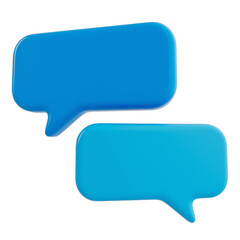 Naklejka premium Two glossy, 3D blue speech bubbles on a black background, one darker, one lighter, overlapping diagonally.