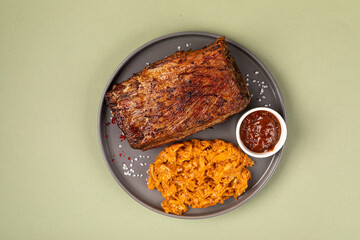 Portion of german patronentasche josper rack of pork ribs
