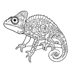 Coloring page outline of a chameleon lizard on an Isolated transparent background. generated with AI