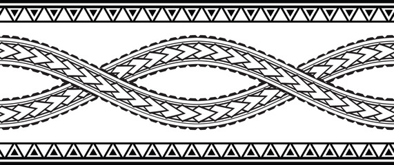 Polynesian tattoo tribal band design. Samoan tattoo tribal border. Decorative seamless pattern.