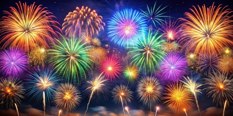 Fototapeta premium Colorful fireworks bursting in the night sky, celebration, event, festive, explosion, spark, entertainment, pyrotechnics, vibrant