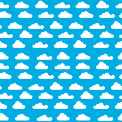 Vector seamless blue background with many white clouds