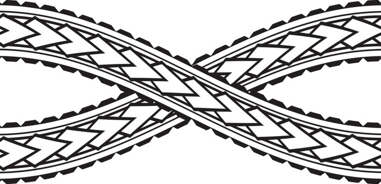 Fototapeta Polynesian tattoo design tribal border. Tribal design ethnic ornament maori band. Samoan Tattoo ribbon sleeve bracelet. Fabric seamless isolated hawaiian armband pattern on white background.
