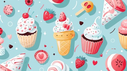 An array of delightful ice cream cones, popsicles, and toppings creates a vibrant summer vibe