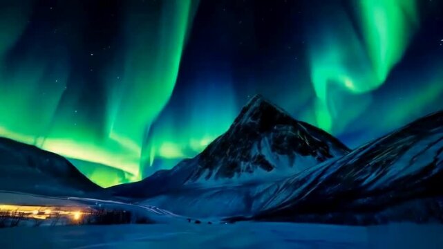 "Ice Mountain Under the Aurora: A Beautiful Sky Display"