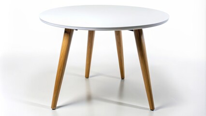 Side View of a White Round Table with Wooden Legs - Modern Minimalist Furniture, Round Table, Wooden Legs, Contemporary Design, Interior Design, Table Decor, Home Decor