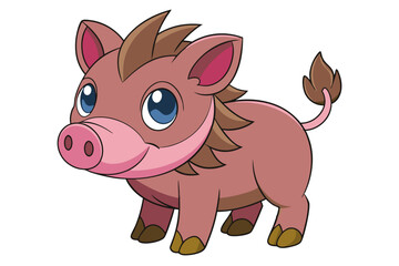 Boar Vector Illustration | Linocut, Kawaii, Cartoon, Clipart, Line Art Design.