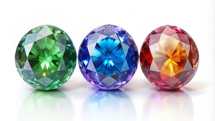 Three Facetted Gemstones Emerald, Sapphire, and Ruby - Sparkling Jewels, Precious Stones, Gemstone Colors, Jewelery, Bling