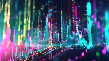 Obraz premium Abstract Neon Data Visualization of Stock Market