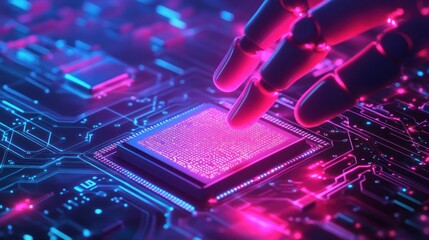 Fototapeta premium Artificial Intelligence Interacting with a Microchip