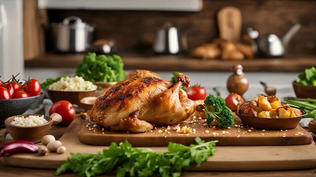 chicken broast, roasted chicken with gravy, Closeup of a pan filled with sizzling organic chicken, chicken broast, made with Ai generative technology, stock video, food stock videos, 4k video	