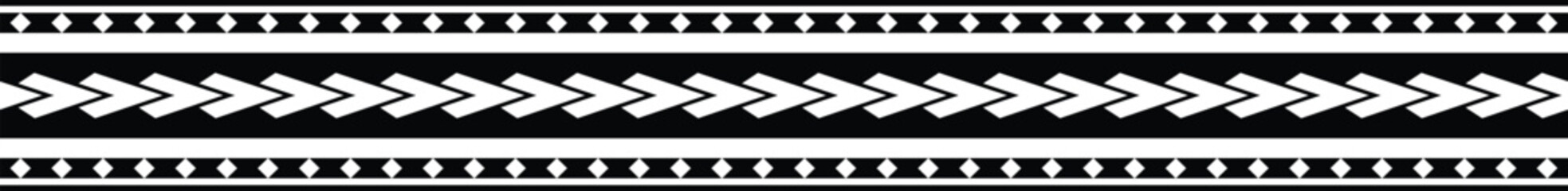 Polynesian tattoo design tribal border. Tribal design ethnic ornament maori band. Samoan Tattoo ribbon sleeve bracelet. Fabric seamless isolated hawaiian armband pattern on white background.