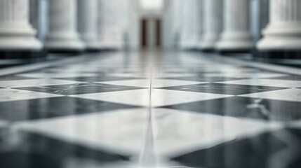 Black And White Checkerboard Floor Pattern In A Historic Building Corridor