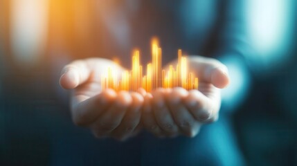 A person holding glowing financial graphs, symbolizing investment growth and opportunity in the business world.