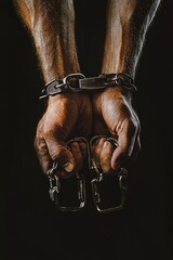 close-up of shackled hands. Selective focus