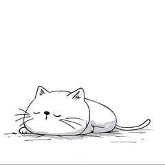 Simple drawing of a sleeping cat, cute and peaceful illustration.
