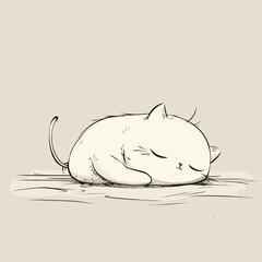 Simple drawing of a sleeping cat, cute and peaceful illustration.
