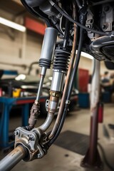 automotive suspension system showcasing shock absorbers and coil springs, highlighting precision engineering
