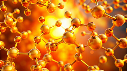 Orange-yellow coenzyme Q10 molecules in 3D illustration, highlighting antioxidant properties and energy-boosting benefits for overall health and wellness in modern medicine.