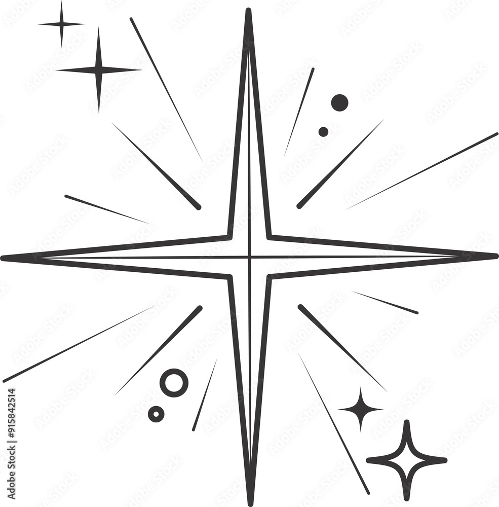 Sticker line icon of stars. sparks and shiny elements. abstract glitter symbol with light effect. minimal y2