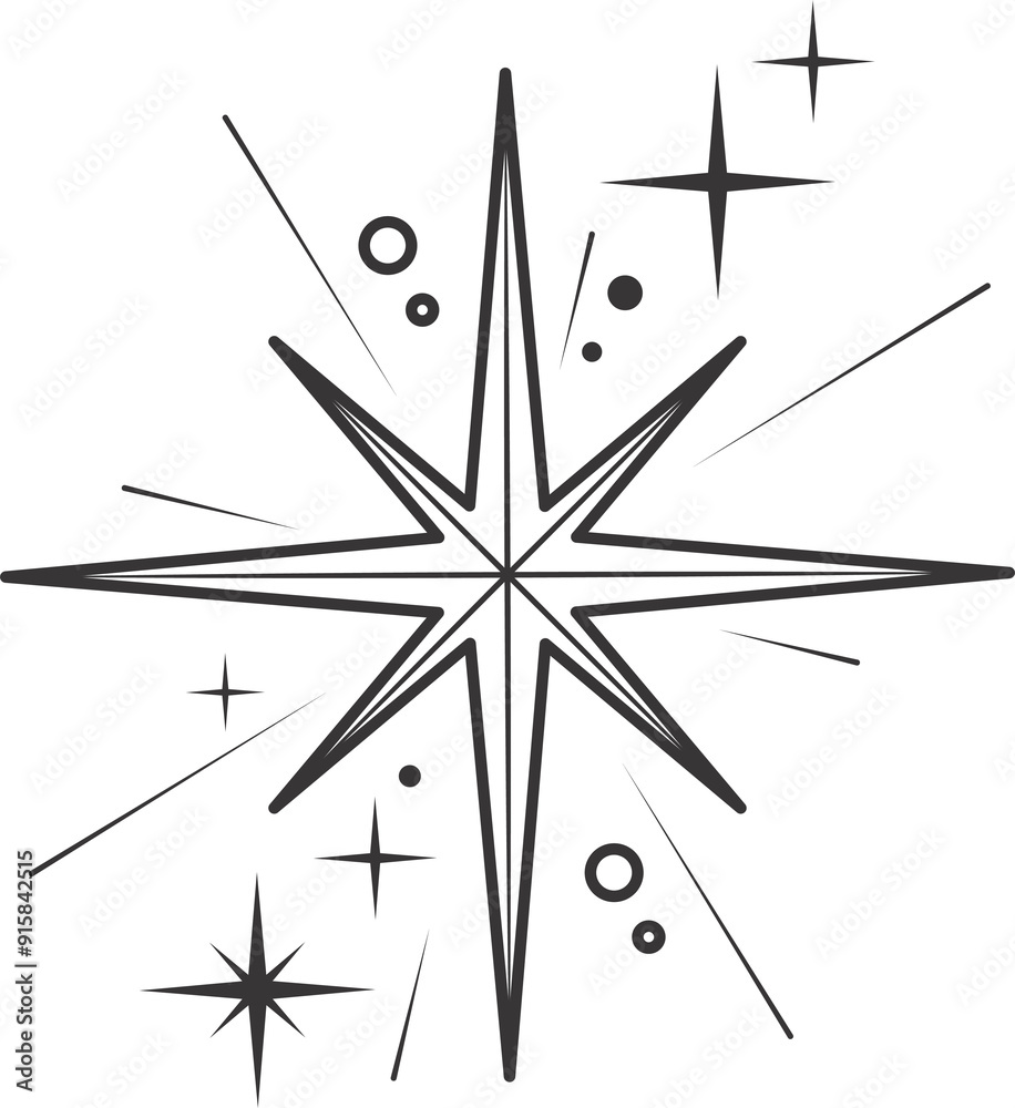 Poster line icon of stars. sparks and shiny elements. abstract glitter symbol with light effect. minimal y2