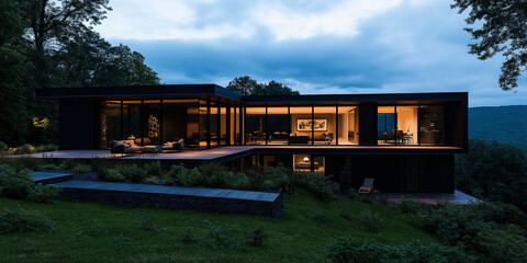 Fototapeta premium A minimalist architectural design of a modern, eco-friendly house