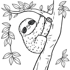 Cute Sloth in forest coloring page on an Isolated transparent background. generated with AI