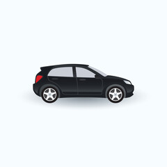 Car silhouette Transport, Realistic vector black car hatchback in side view, isolated in transparent background, small car, sedan car, hatchback, illustration in seamless
