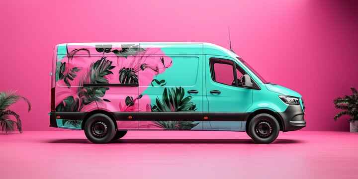 A mockup of a delivery van with customizable branding
